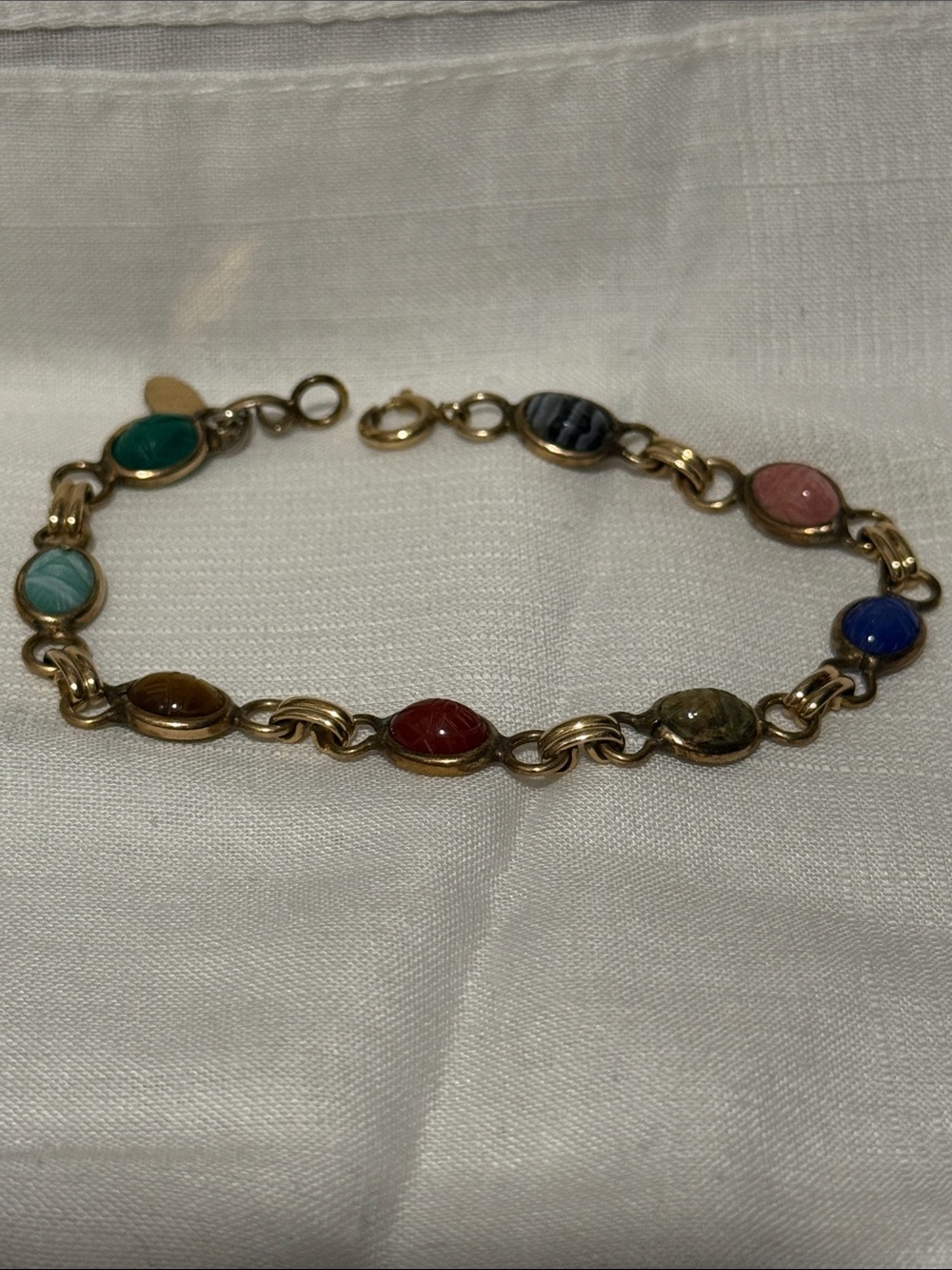 Vintage 1980’s Gold-Tone Multicolor Scarab Link Bracelet - Women Jewelry